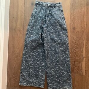 Ramy Brook Embroidered Pleated Wide-Leg Jeans